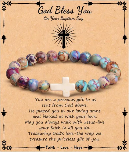 Vista 12 de Pulsera cruz JoycuFF para mujer, regalos de fe cristiana para mujer, joyería católica religiosa de Pascua, joyería cristiana, pulseras con cuentas