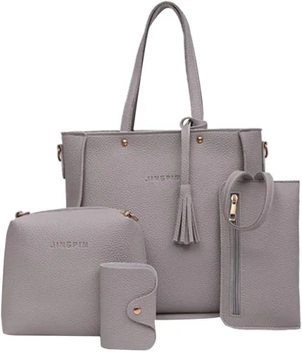 Vista 2 de Bolso negro para mujer tamaño pequeño moda 2022 4 piezas bolso de hombro Hobo para mujer bolso de mano de cuero bolso de mensajero dorado