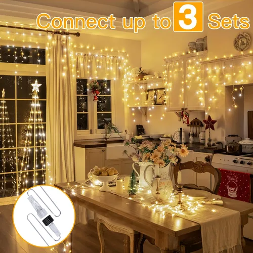 Vista 4 de Ollny Luces de carámbano de 504 LED/41 pies, blancas cálidas y frías, con control remoto, 8 modos, temporizadores, impermeables, colgantes
