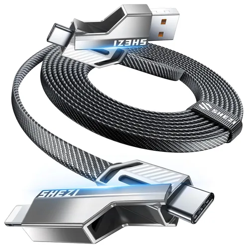 Vista 10 de Cable USB C ultra corto 4 en 1 de 0.6 pies compatible con cable Lightning [carga rápida y transferencia de datos] cable de carga plano trenzado