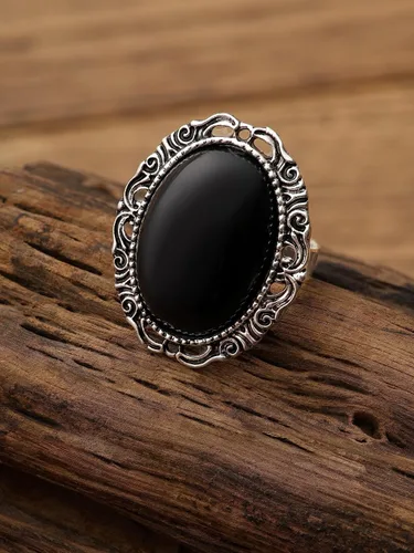 Vista 4 de Sacina Anillo gótico bohemio retro negro, anillos góticos, anillos góticos, anillos bohemios, anillos vintage, joyería de disfraces, regalo