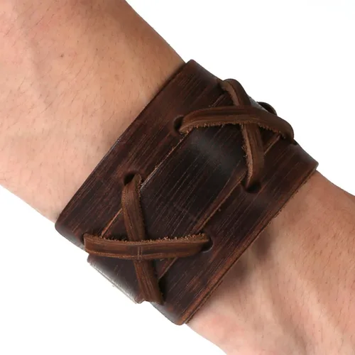 Vista 2 de HZMAN Pulseras de cuero marrón Pulsera de cuero para hombre Pulsera ajustable Pulsera de regalo de joyería