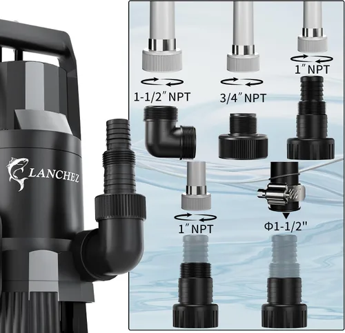 Vista 7 de LANCHEZ - Bomba de sumidero, bomba de agua sumergible de alto flujo de 1.6 HP con interruptor de flotador, bomba de transferencia automática de 6000