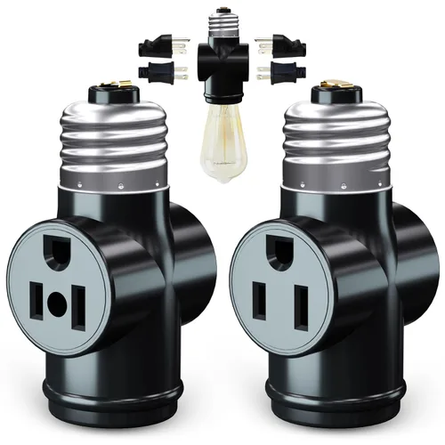 Vista 8 de Adaptador de Enchufe de Luz, Convierta Enchufe de Luz E26 a Adaptador de Enchufe de 3 Puntas y Enchufe de Bombilla, 1 Paquete (Blanco)