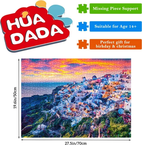 Vista 2 de Rompecabezas para adultos de 1000 piezas para adultos, rompecabezas de 1000 piezas, rompecabezas de 1000 piezas, Isla Santorini