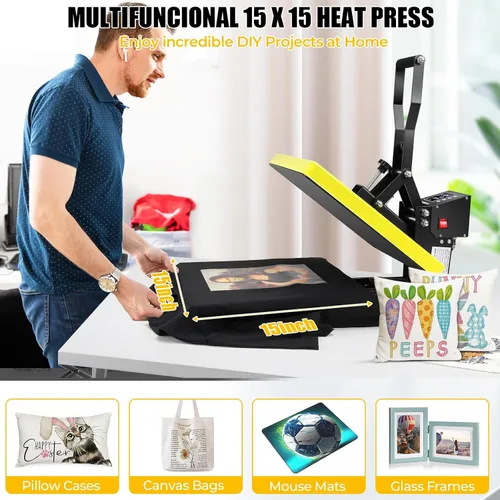 Vista 2 de Whubefy Prensa de calor deslizante de 15 x 15 pulgadas, máquina de prensa de calor Clamshell para camisetas, bolsos, alfombrillas de mouse y más