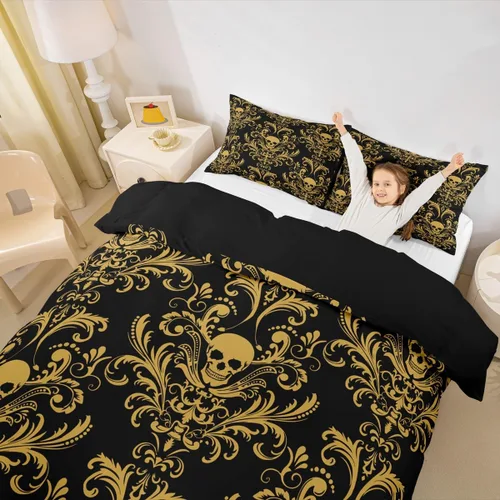 Vista 3 de Erosebridal Juego de ropa de cama gótica de damasco para adultos, funda de edredón victoriana antigua, tamaño individual, funda de edredón gótica