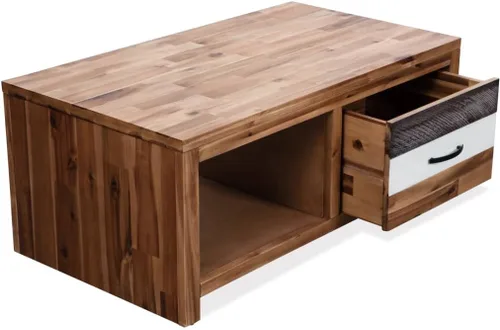 Vista 5 de Mesa de centro ajustable con compartimentos ocultos y estantes de almacenamiento ajustables, adecuada para sala de estar, oficina, balcón, madera