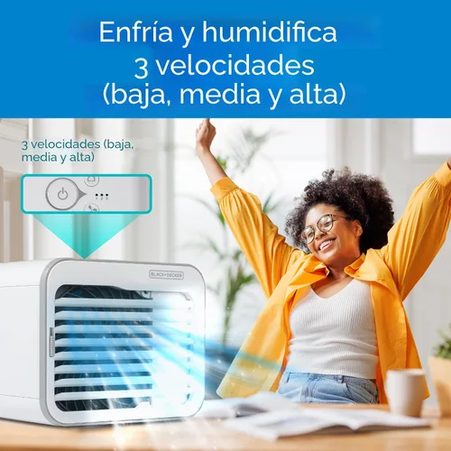 Vista 2 de BLACK+DECKER - Ventilador de aire de escritorio, ventilador portátil personal con 3 velocidades, enfriador de aire evaporativo con tanque de agua