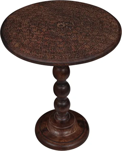 Vista 14 de Mesa auxiliar de madera rústica de 12 x 22 pulgadas, mesa auxiliar tallada a mano, mesa de noche con acabado quemado para dormitorio, mesa