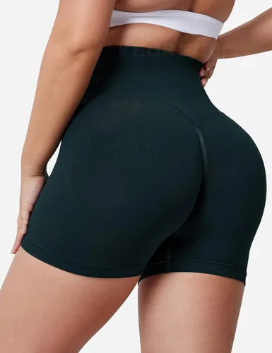 Vista 4 de YEOREO Pantalones cortos profesionales de entrenamiento para mujer, 3.6 pulgadas, pantalones cortos sin costuras, cintura alta, contorno, gimnasio