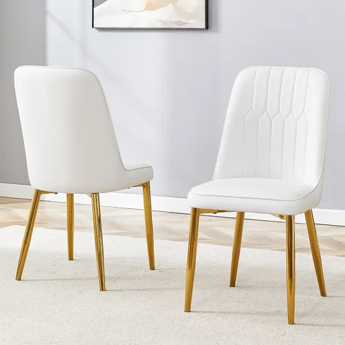 Vista 23 de Juego de 2 sillas de comedor modernas, color negro, sillas de cocina de piel sintética, sillas laterales tapizadas con patas de metal, sillas sin