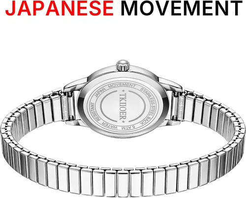 Vista 3 de Relojes pequeños de oro para mujer, reloj analógico de esfera fácil de leer, caja ovalada, banda de expansión de acero inoxidable, reloj impermeable