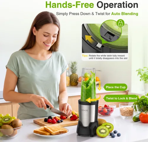 Vista 2 de KOIOS Licuadora para Batidos, Licuadora Personal para Batidos y Smoothies con 3 * 22oz Vasos Para Llevar, Batidora de Smoothies de 22000 RPM