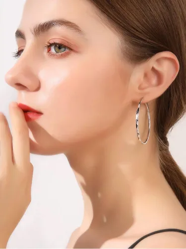 Vista 9 de Aretes de aro de plata de ley para mujer, 3 pares de arracadas grandes de plata chapada en oro blanco de 14 quilates, hipoalergénicos, ligeros