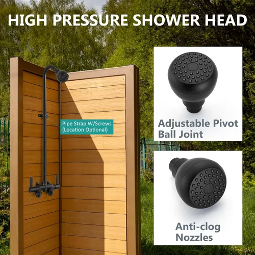 Vista 4 de Aolemi Kit de ducha para exteriores, centro de 3 pulgadas, 2 asas, negro