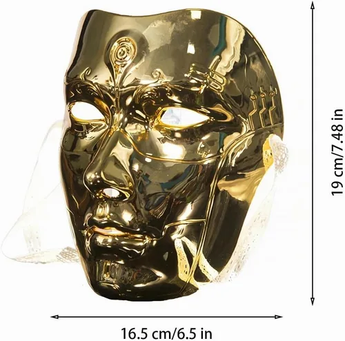 Vista 2 de Cyberpunk Poker Robot Mask for Teens & Adults (Ages 14+), White Mechanical Doll Mask with Playing Card Patterns Dorado