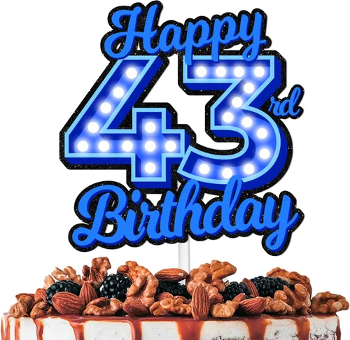 Vista 13 de Decoración de pastel de cumpleaños 10 con purpurina azul Let's Glow Crazy Party Theme Decor Supplies Men Women Happy Birthday 10 Anniversary Party
