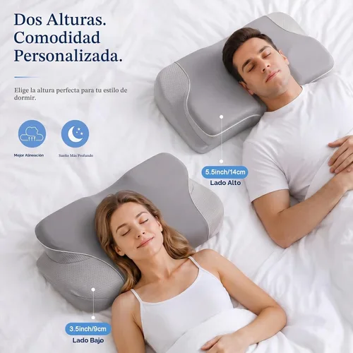 Vista 5 de Almohada cervical para el cuello para aliviar el dolor, almohada ergonómica de espuma viscoelástica para soporte de cuello y hombros, gris, 23.6 x