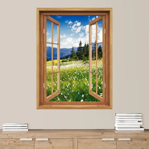 Vista 25 de SIGNWIN Adhesivo de pared removible/mural de pared para ventana, vegetación exuberante y árboles iluminados por el sol, fotografía, realismo