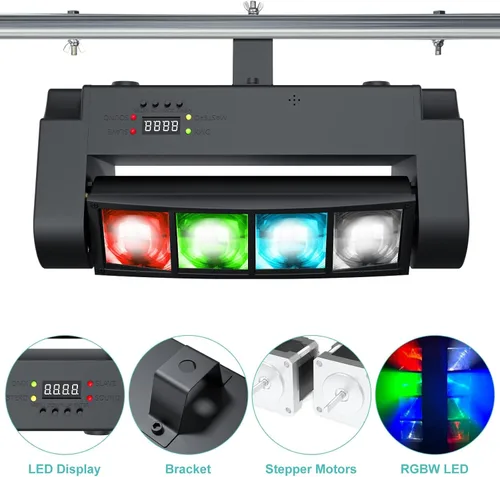 Vista 2 de BETOPPER Luz de escenario, luz de DJ de cabeza móvil para fiestas, luz LED de araña RGBW de 8 x 3 W, activada por sonido y control DMX-512