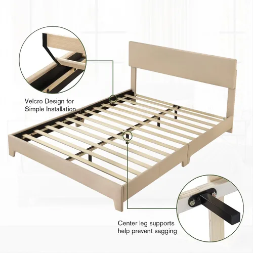 Vista 6 de IMUsee Base de cama tamaño matrimonial con cabecera tapizada de lino ajustable, base de colchón con listones de madera resistentes, fácil montaje