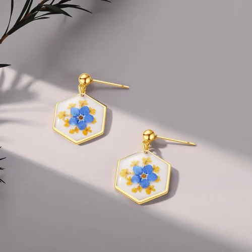 Vista 36 de Forget-Me-Not and Queen Anne's Lace Pressed Wildflower Earrings Pressed Flower Earrings Handmade Drop and Dangle Earrings Gift for Woman
