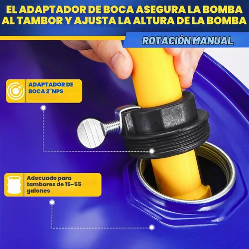 Vista 5 de Bomba de tambor de 15-55 galones, flujo de 10 GPM, bomba de líquido químico resistente a la corrosión, bomba de barril rotativa operada a mano