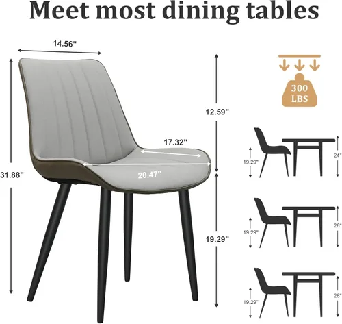 Vista 2 de Juego de 4 sillas de comedor tapizadas de piel sintética, modernas sillas de cocina y comedor con cómodos cojines y patas de metal negro, diseño