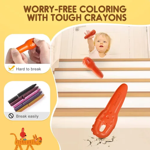 Vista 5 de Crayones de cera de abeja sin desorden para niños pequeños, hechos con cera de abeja 100% pura (12 colores), primeros crayones jumbo no tóxicos