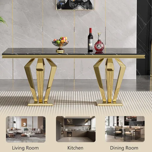 Vista 4 de HomVent - Juego de mesa de comedor de mármol sintético de 68 pulgadas con 4 sillas de terciopelo para cocina Modern Rectangular Faux Marble