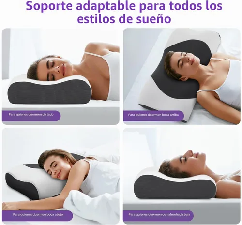 Vista 6 de Almohada cervical de contorno refrescante para dormir de espalda y estómago, soporte ergonómico para cuello y hombros, tamaño estándar, negro
