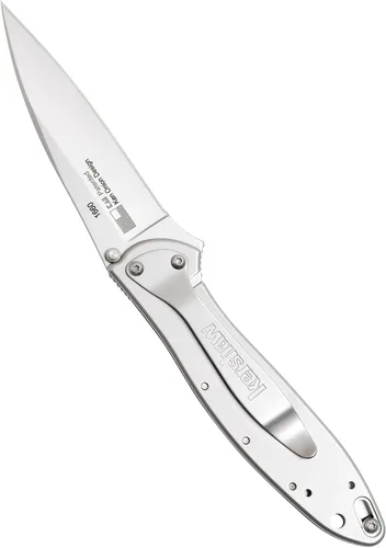 Vista 7 de Kershaw Cuchillo de bolsillo dentado negro; hoja de acero 14C28N parcialmente dentada de 3 pulgadas, mango de acero inoxidable 410 y cuchillo