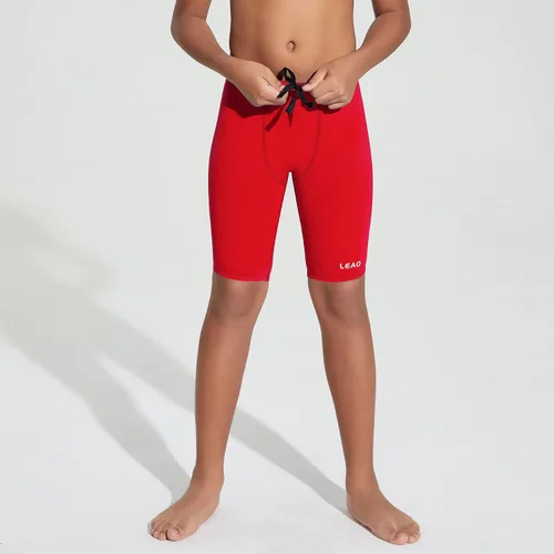 Vista 3 de LEAO Traje de baño para niños y jóvenes, color liso, con protección solar UPF 50+, secado rápido, pantalones cortos de natación atléticos
