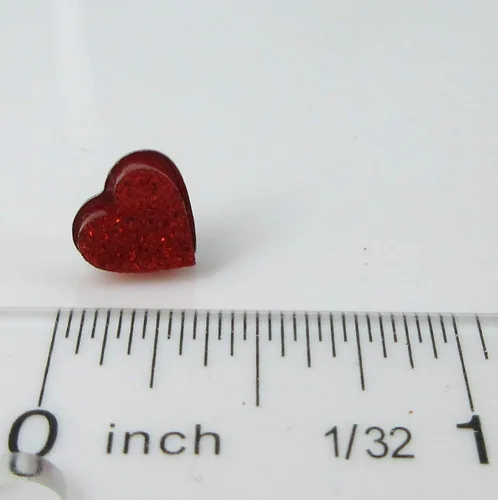 Vista 32 de Pendientes de botón de corazón acrílico con purpurina de acero inoxidable de 0.315 in