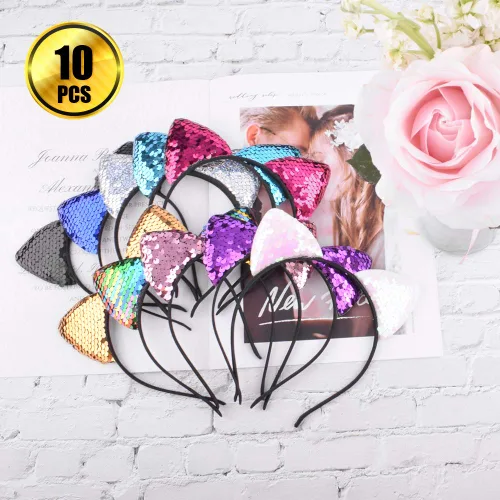 Vista 6 de WXJ13 10 diademas reversibles con orejas de gato, accesorios para el cabello para niñas y mujeres