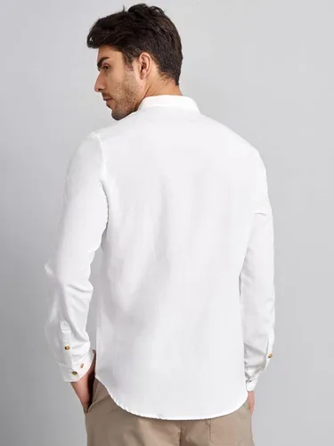 Vista 2 de MakeMeChic Blusa de manga larga sólida con cuello alto y botones para hombre