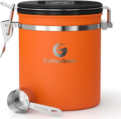 Vista 14 de Coffee Gator - Recipiente para café de acero inoxidable hermético de 11 oz, contenedor de almacenamiento de alimentos para cocina con rastreador