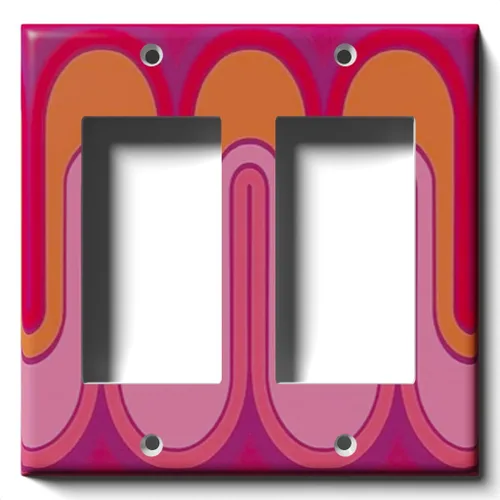 Vista 6 de Placa decorativa de salida - Ondas retro rojas - Receptáculo doble dúplex