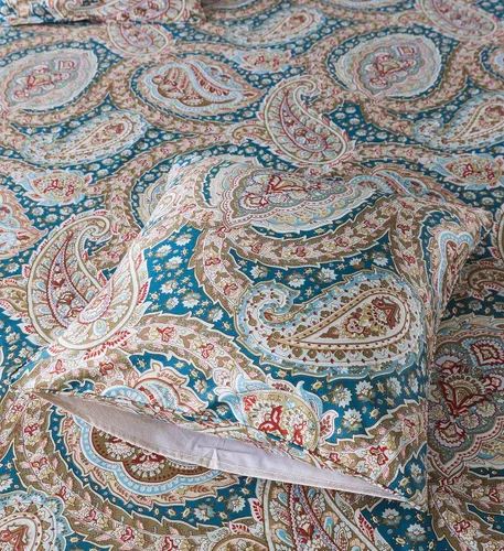 Vista 6 de FADFAY Juego de funda de edredón de cachemira, tamaño individual, color azul y beige, reversible, estampado floral, 100% algodón, ultra suave