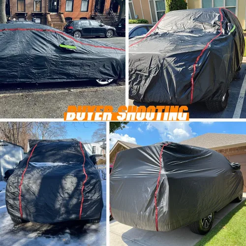Vista 6 de Funda de Coche Transpirable de Nuevo Material, Funda Impermeable para Coche, Puertas con Candados y Cremalleras, Protección UV Impermeable