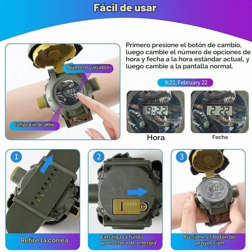 Vista 5 de RAYCHY Reloj Dinosaurio Linterna Proyector Juguetes Patrón Animal Antorcha Juguetes Educativos Regalo