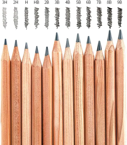 Vista 3 de Juego de lápices de dibujo para artistas, 12 piezas, lápices de dibujo 3H, 2H, H, HB, 2B, 3B, 4B, 5B, 6B, 7B, 8B, 9B, 9B
