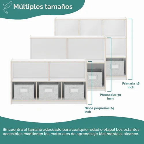 Vista 8 de Guidecraft EdQ - Almacenamiento de 5 compartimentos de 24 pulgadas, color blanco con 3 contenedores de tela: estantería multiusos de madera
