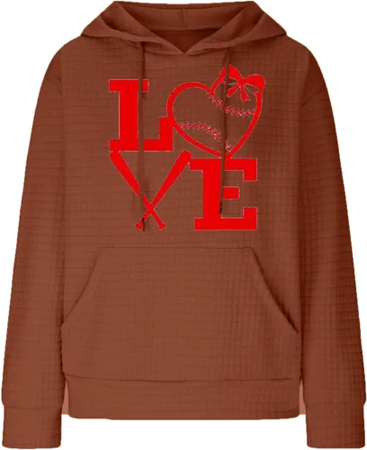 Vista 7 de Sudadera de béisbol para mujer, con estampado gráfico de amor, manga larga, con capucha, ajuste holgado, casual, a la moda de otoño