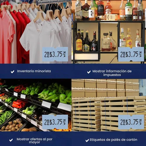 Vista 7 de Etiquetas azules Perco de 1 línea - 8 rollos, 1 funda, 8,000 etiquetas en blanco para pistolas de precio y fecha de 1 línea Perco - Fabricadas
