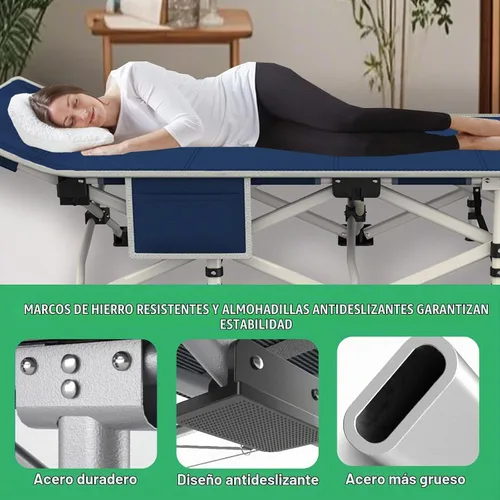 Vista 3 de Catre de camping con colchón cómodo, catres plegables para dormir, catre resistente para invitados con bolsa de transporte para adultos, para dormir