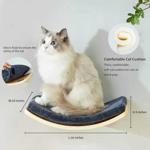 Vista 3 de LIORCE Estante para gatos con cómodo cojín, estantes curvos para gatos y perchas para pared (tamaño mediano) - Muebles para gatos montados