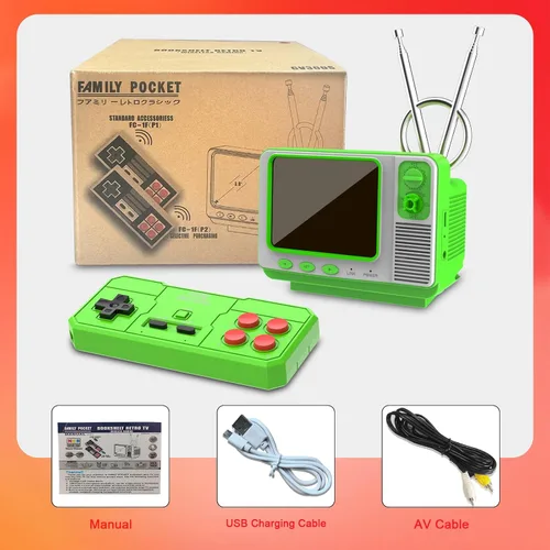 Vista 6 de EASEGMER Consola de juegos de mano retro con 168 juegos clásicos, estilo mini TV, pantalla de 3.0 pulgadas, salida AV, soporte para 2 jugadores
