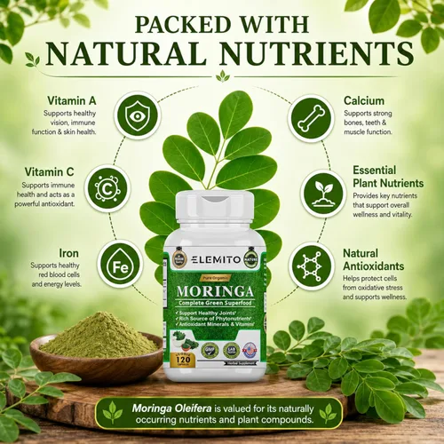 Vista 6 de Moringa Oleifera Cápsulas de 1000 mg Polvo de hoja de moringa pura Superalimento verde para el metabolismo y el apoyo inmunológico Sin OMG